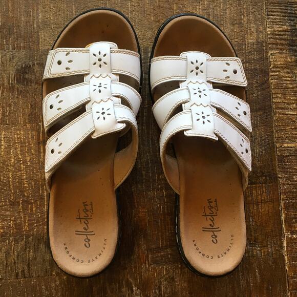 Clarks Leisa Boho Flower Slide Womens 7 White Comfort Cushion Strappy Sandal - Picture 1 of 7
